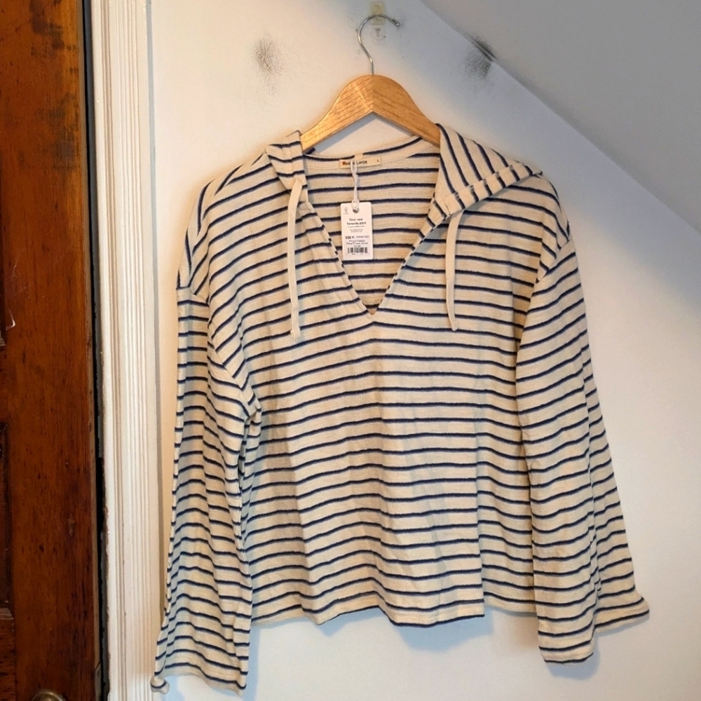Marine Layer Blue and White Striped Hoodie